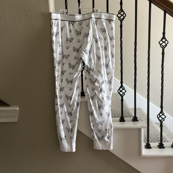 PJ Salvage Sz L Cuffed White & Black Cat Print Pajama Pants Only - Picture 2 of 13